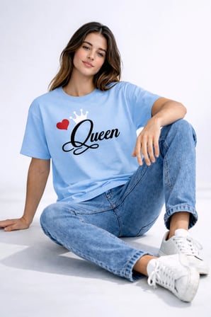 King Queen Sevgili Kombini Çift Tişört Matching Couple Oversize Unisex Partner Kombin Seti