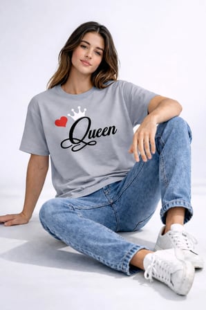 King Queen Sevgili Kombini Çift Tişört Matching Couple Oversize Unisex Partner Kombin Seti