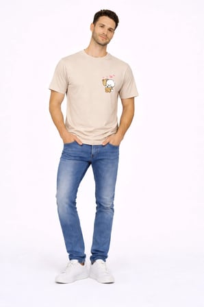 Sevgili Kombini Minimal Ayıcık Kalp Baskılı Çift Tişört Oversize Unisex 2’li Set