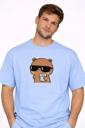 Sevgili Kombini Panda Bardak Baskılı Çift Tişört Oversize Unisex Partner Kombin Çift Seti Hediye