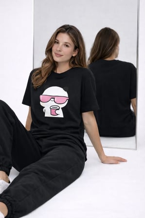 Sevgili Kombini Panda Bardak Baskılı Çift Tişört Oversize Unisex Partner Kombin Çift Seti Hediye
