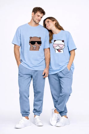 nevermind sevgili çift tişört panda karakter baskılı oversize unisex stil