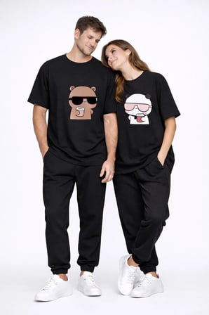 nevermind sevgili çift tişört panda karakter baskılı oversize unisex stil