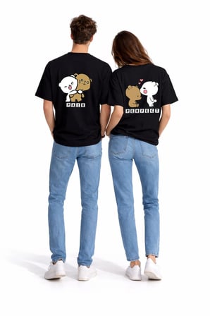 Nevermind Sevgili Kombini Perfect Pair Ayıcık Baskılı Çift Tişört Oversize Unisex Set