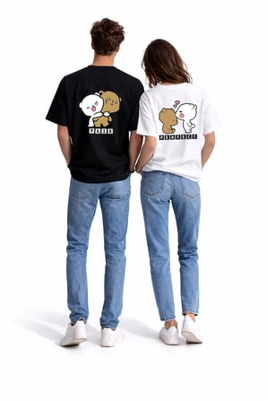 Sevgili Kombini Perfect Pair Ayıcık Baskılı Çift Tişört Oversize Unisex Partner Kombin Seti
