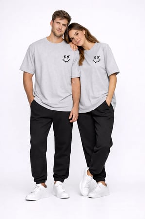 Sevgili Kombini Çift Tişört Oversize Unisex Uyumlu Çift Kombin 2'li Set
