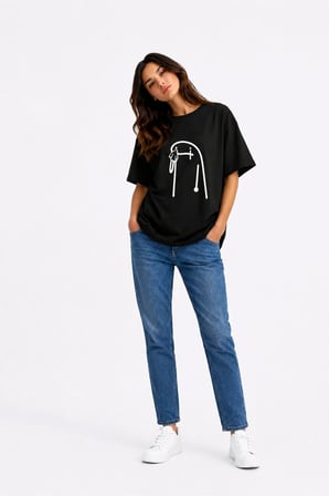 Komik Terlik Fırlatan Çöp Adam Çift Tişörtü Oversize Unisex Sevgili Kombini Baskılı Beyaz Tişört