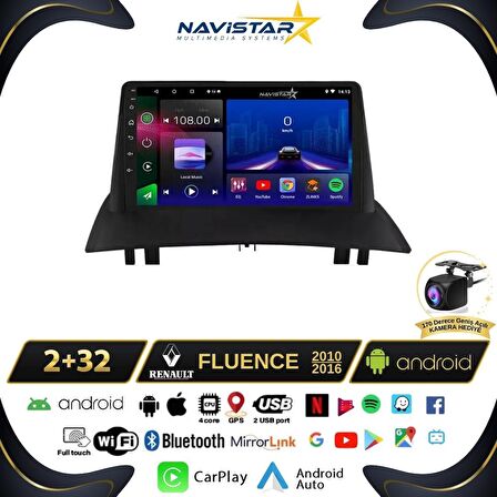 Fluence Kablosuz Carplay 2+32GB Android 13 Navigasyon Multimedya Sistemi