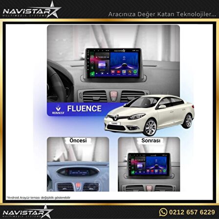 Fluence 4+64 GB Android 13 Kablosuz Carplay Navigasyon Multimedya Sistemi