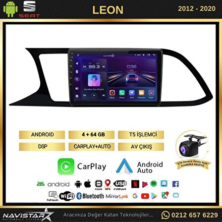 Seat Leon 4GB + 64GB Kablosuz Carplay 2012-2020 Android 13 Navigasyon Multimedya Sistemi 
