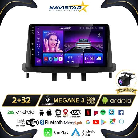 Megane 3 Kablosuz Carplay 2+32GB Android 13 Navigasyon Multimedya Sistemi