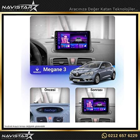 Megane 3 Kablosuz Carplay 2+32GB Android 13 Navigasyon Multimedya Sistemi