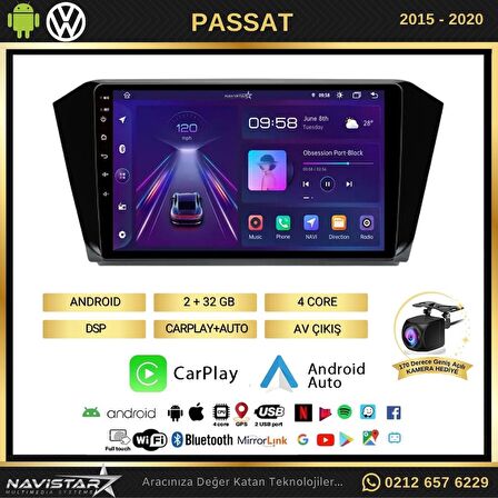 Passat B8 10 inç 2+32GB Kablosuz Carplay Android 13 Navigasyon Multimedya Sistemi