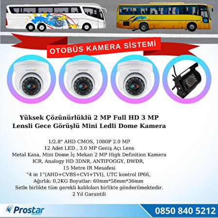 Otobüsler için Kayıtlı 4 Kameralı 320 GB Harddiskli Kamera Seti