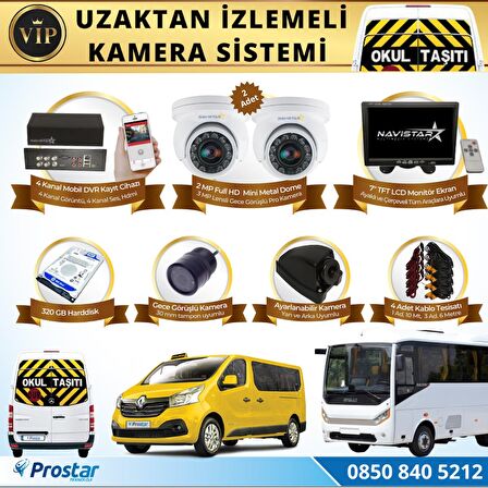 Profesyonel Servis Araç Kamera Seti 4 Kameralı Kayıtlı 320 GB Harddiskli Tak Kullan Set