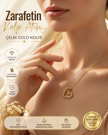 Işıltılı Zirkon Taşlı Eğrisel Açık Kalp Kolye, Minimalist Gold Zarafet Kolye, Kadın İçin Özel Doğum Günü Hediyesi