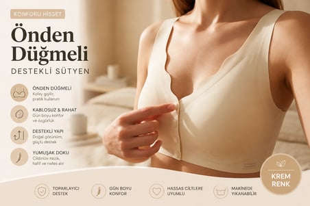 Ön Düğmeli Destekli Kadın Sütyeni – Dikişsiz Toparlayıcı Günlük Konfor Sütyeni