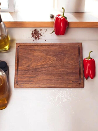 F&S WoodArt 40 X 27,5 Cm Yekpare Masif Eksiz Tek Parça Doğal Ahşap Oluklu Et Kesme Sunum Doğrama Tahtası