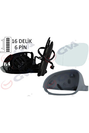 DIŞ DİKİZ AYNASI SOL GOLF 03 ELEKTRİKLİ ISITMALI SİNYALLİ ASTARLI ASFERİK 6 FİŞ