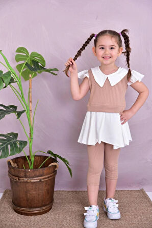 Bebe Yaka Yazlık Kız Çocuk Taytlı Alt Üst Takım