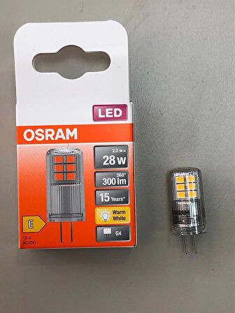 Osram 3 ADET G4 LED LAMBA 12V 2,2W=300 LÜMEN 2700 KELVİN SARI 15,000 SAAT 14mmX36mm