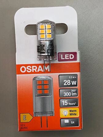 Osram 5 ADET G4 LED LAMBA 12V 2,2W=300 LÜMEN 2700 KELVİN SARI 15,000 SAAT 14mmX36mm