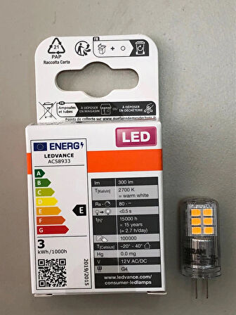 Osram 5 ADET G4 LED LAMBA 12V 2,2W=300 LÜMEN 2700 KELVİN SARI 15,000 SAAT 14mmX36mm