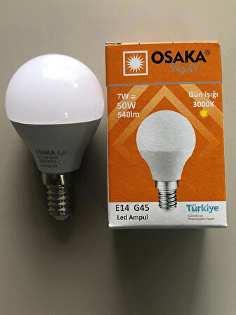 10 ADET OSAKA 7W=50W=540 LÜMEN E 14 TOP AMPÜL 3000K SARI 45mmX75mm
