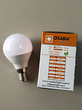 10 ADET OSAKA 7W=50W=540 LÜMEN E 14 TOP AMPÜL 3000K SARI 45mmX75mm