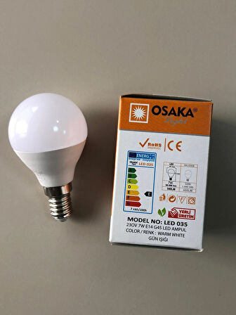 10 ADET OSAKA 7W=50W=540 LÜMEN E 14 TOP AMPÜL 3000K SARI 45mmX75mm