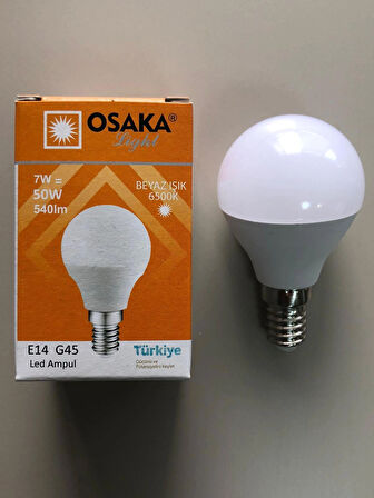 5 ADET OSAKA 7W=50W=540 LÜMEN E 14 TOP AMPÜL 6500K BEYAZ  45mmX75mm