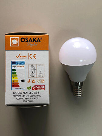 5 ADET OSAKA 7W=50W=540 LÜMEN E 14 TOP AMPÜL 6500K BEYAZ  45mmX75mm