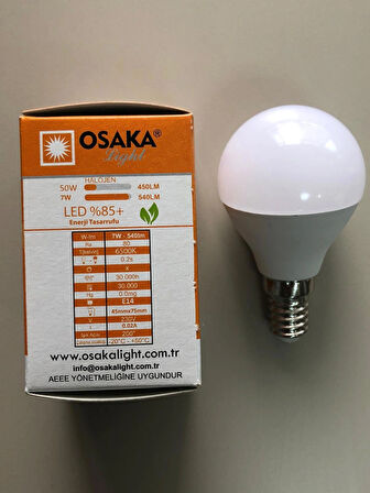 5 ADET OSAKA 7W=50W=540 LÜMEN E 14 TOP AMPÜL 6500K BEYAZ  45mmX75mm