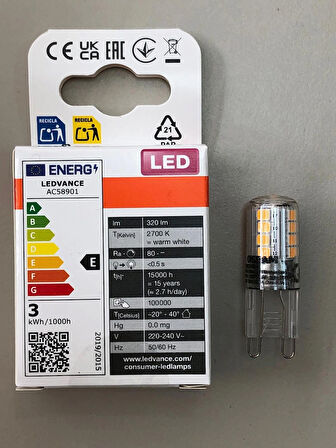 Osram 3 ADET G9 LED LAMBA 220V 2,6W=30W=320 LÜMEN 2700 KELVİN SARI 15,000 SAAT 14mmX43mm