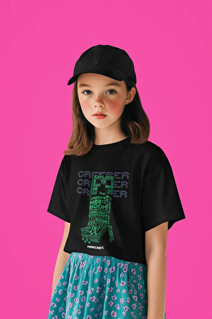 Minecraft Creeper Baskılı Unisex Oyun Çocuk Tişört (1-12 YAŞ)