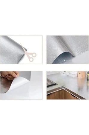 3 Adet Alüminyum Folyo Mutfak Koruyucu – Yapışkanlı Silinebilir Kaplama, Tezgah Çekmece Dolap Liner, Adhesive Aluminum Foil 5 Metre