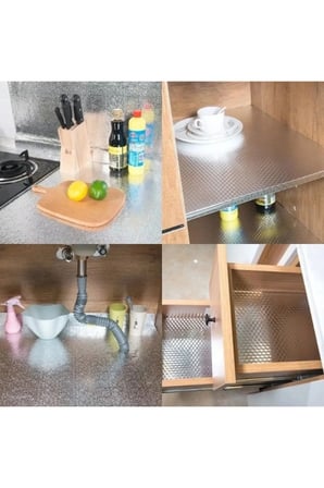 3 Adet Alüminyum Folyo Mutfak Koruyucu – Yapışkanlı Silinebilir Kaplama, Tezgah Çekmece Dolap Liner, Adhesive Aluminum Foil 5 Metre