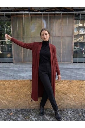 STANDART BEDEN UZUN TRİKO FİTİLLİ KADIN CEKET