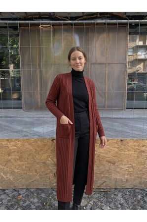 STANDART BEDEN UZUN TRİKO FİTİLLİ KADIN CEKET