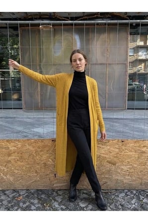 STANDART BEDEN UZUN TRİKO FİTİLLİ KADIN CEKET