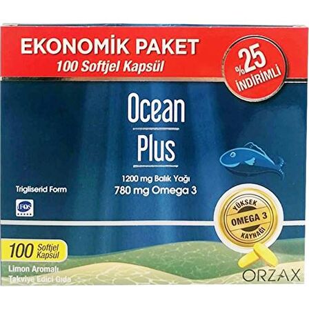 Orzax Ocean Plus Limon Aromalı Takviye Edici 100 Kapsül | Ekonomik Paket