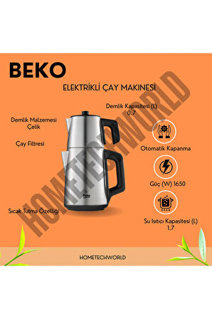 1650 W Gücünde Su ısıtıcı kapasitesi 1.7 Litre demlik kapasitesi 0.7litre Çay Makinesi