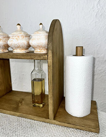 O&a Wood Doğal Ahşap Mutfak-Banyo Rafı Tezgah Üstü Düzenleyici Baharatlık Organizer Raf Koyu Meşe