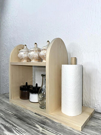 O&a Wood Doğal Ahşap Mutfak-Banyo Rafı Tezgah Üstü Düzenleyici Baharatlık Organizer Raf