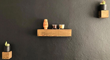O&A Wood Dekoratif 3'lü Kütük Retro Duvar Rafı, 3'lü Küp Vintage Doğal Ahşap Uçan Raf