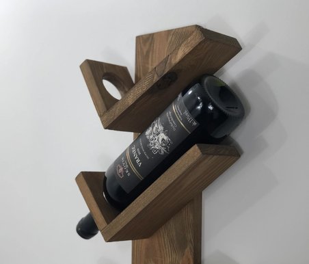 O&A Wood Doğal Ahşap Şarap Rafı, 4'lü Ahşap Şaraplık Koyu Meşe