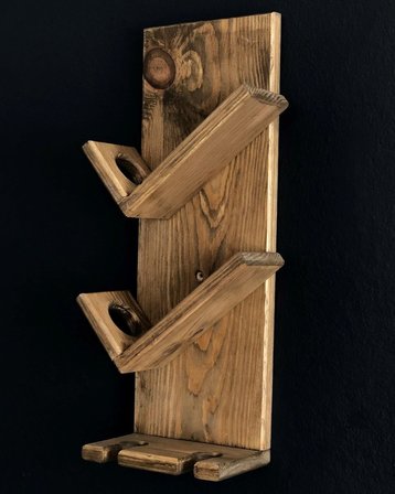o&a wood doğal ahşap dekoratif vintage şaraplık, 2 şişe 2 kadeh bölmeli retro şaraplık, koyu meşe