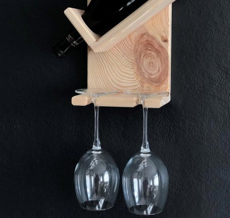o&a wood doğal ahşap dekoratif vintage şaraplık, 2 şişe 2 kadeh bölmeli retro şarap standı