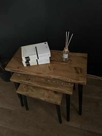 O&A Wood Zigon Sehpa Doğal Ahşap 3lü Zigon Sehpa