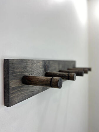 O&A Wood Doğal Ahşap Askılık, Ahşap Vestiyer, 5 Askılı Ahşap Duvar Askılığı
